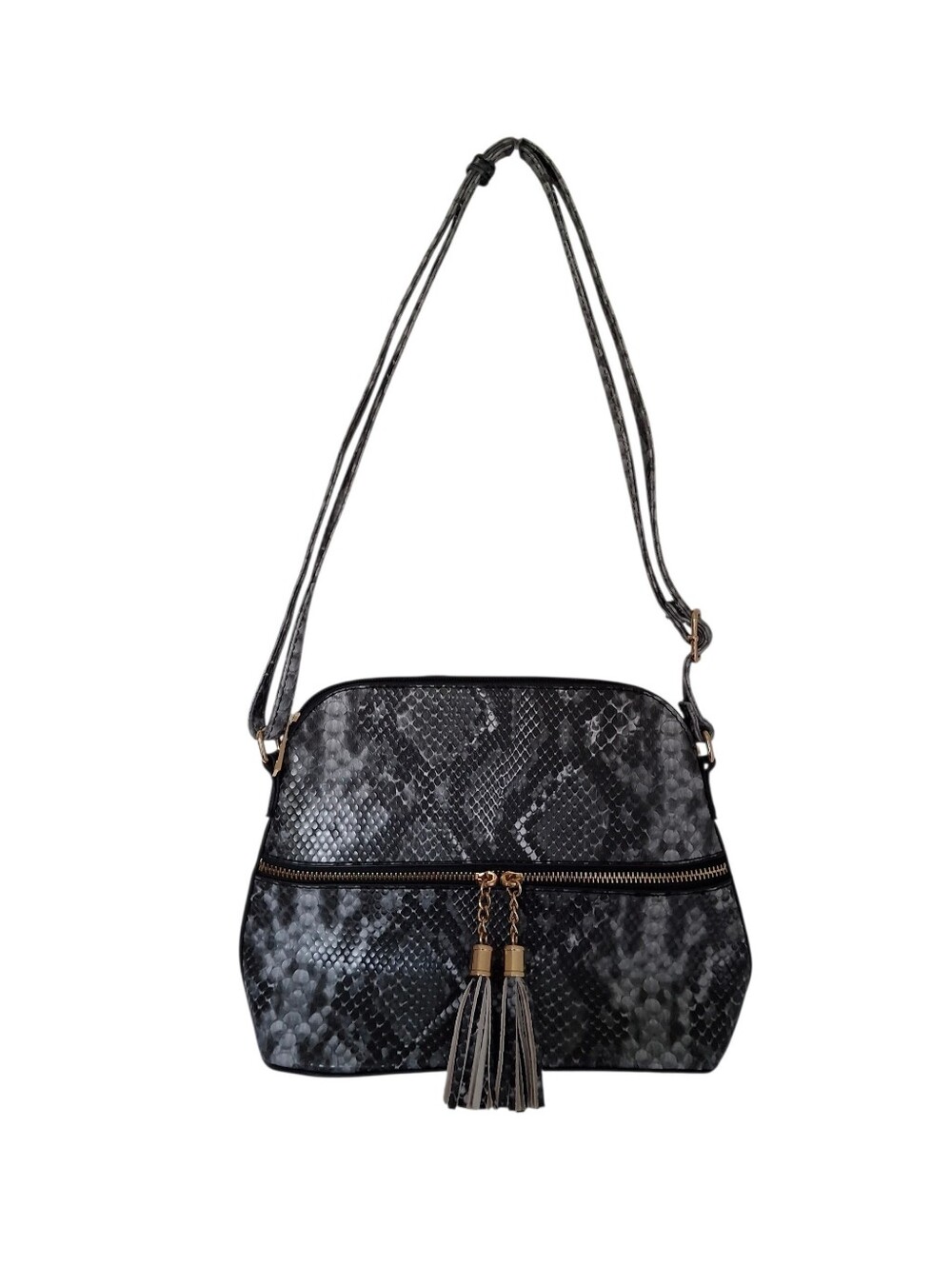 Black And Gray Snakeskin Print Purse